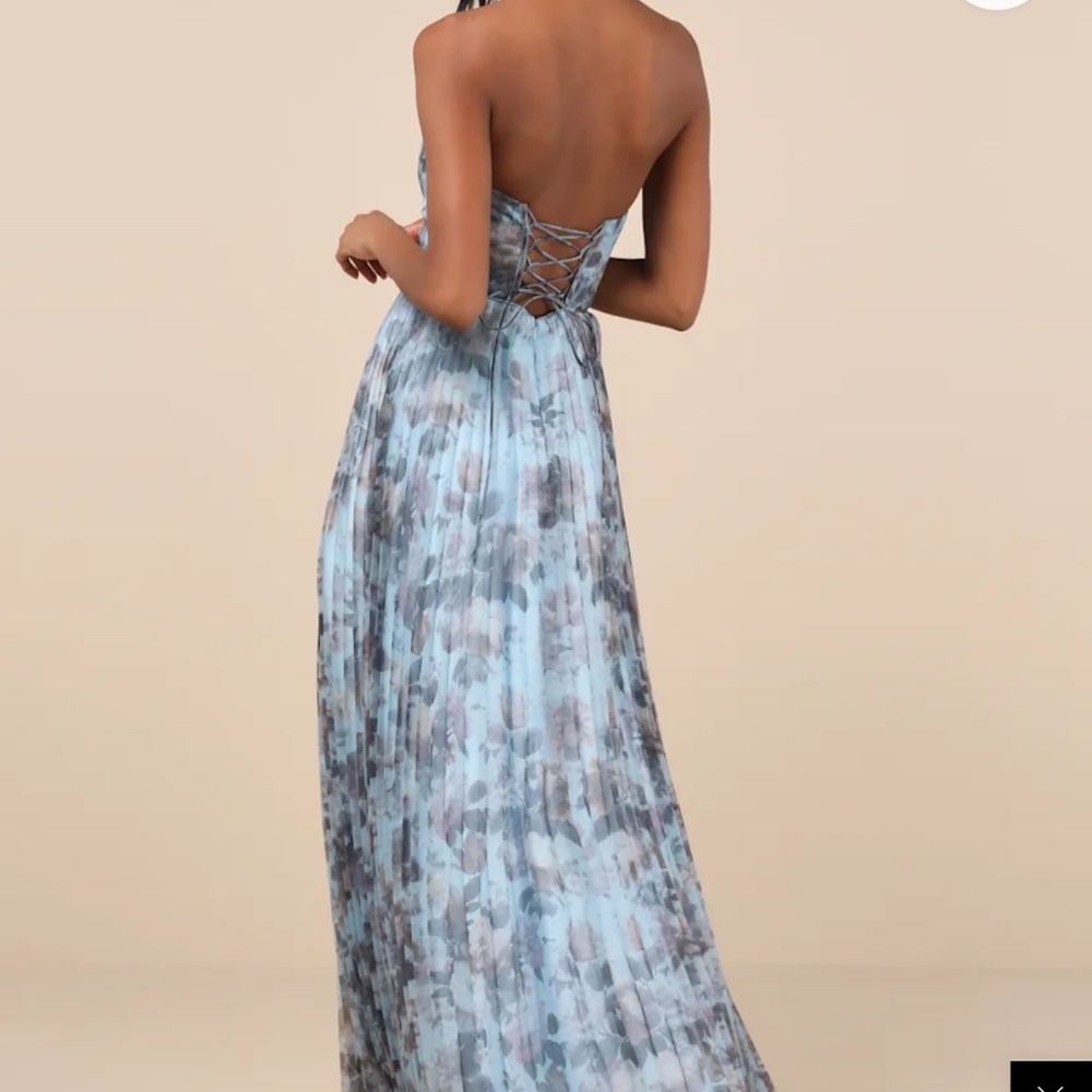 Lulus Most Beautiful Day Blue Multi Floral Print Organza Maxi Dress - Size L - Picture 2 of 2